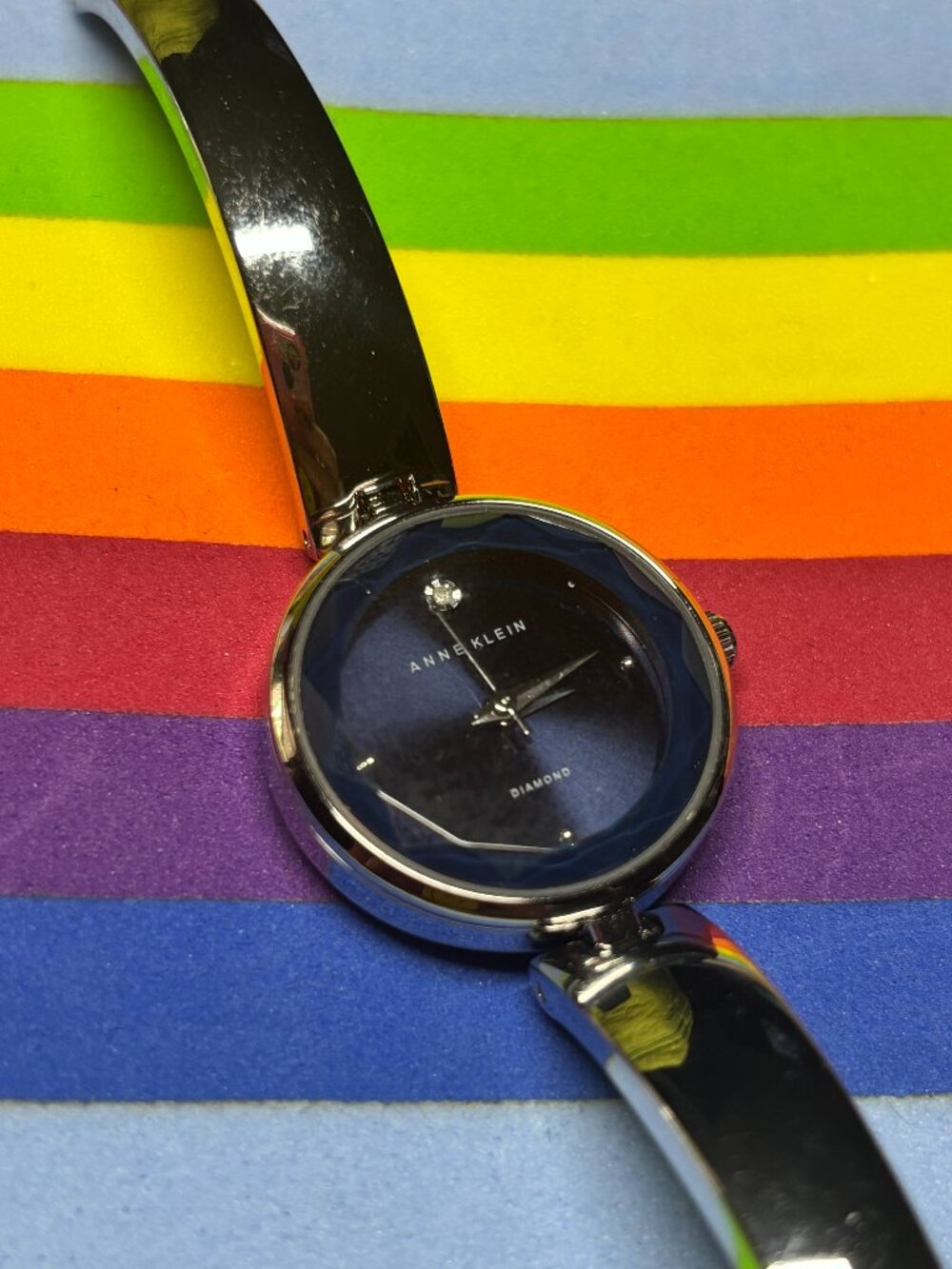 Vintage Silver and Navy Signed Anne Klein Cuff Style Watch